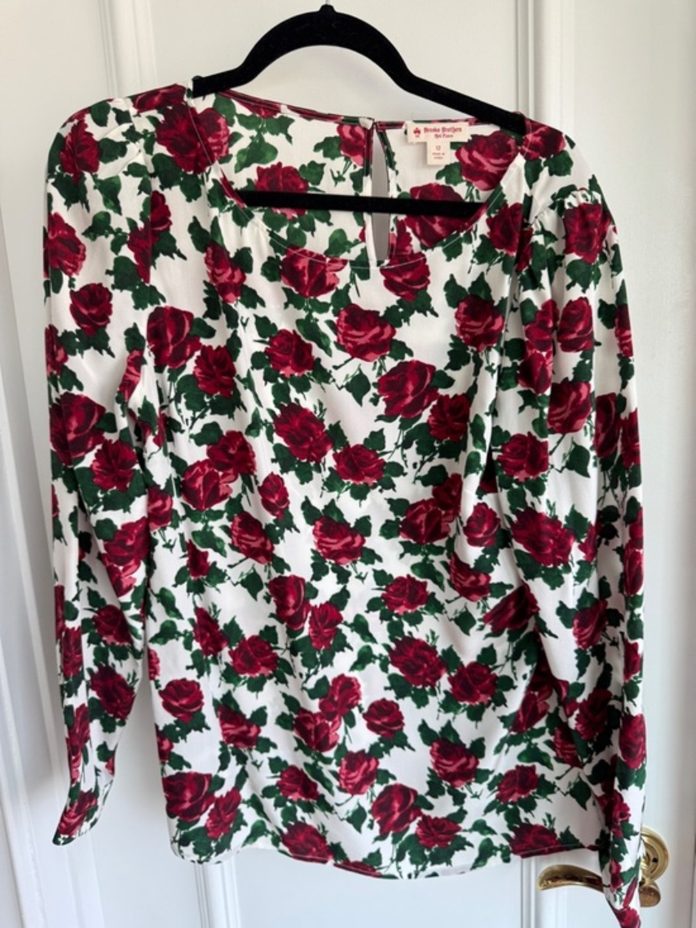 Brooks Brothers Silk White Rose-Print Blouse - Size Large (12)